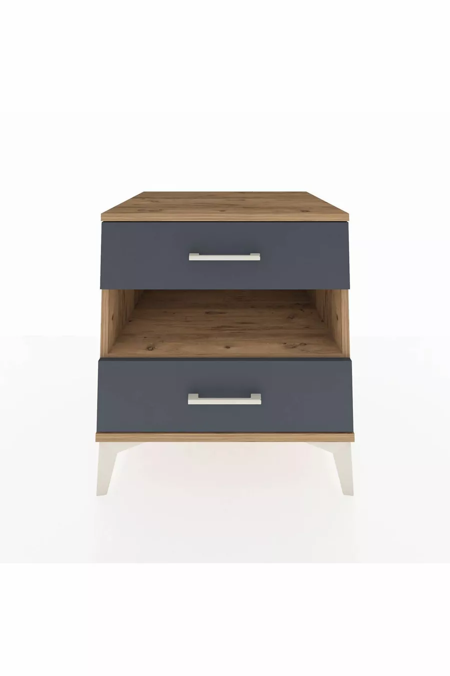 Chevet Kronos à une étagère et deux tiroirs, pin-anthracite