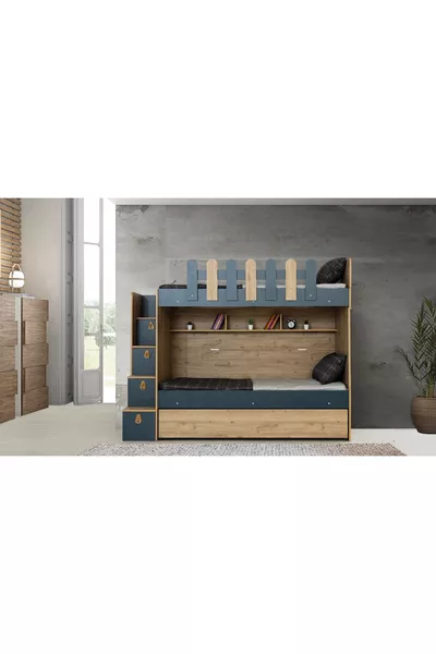 EVİMŞAH IRMAK 3-PIECE * WITH HANDLE WALNUT / LIGHT GRAY BUNK BED