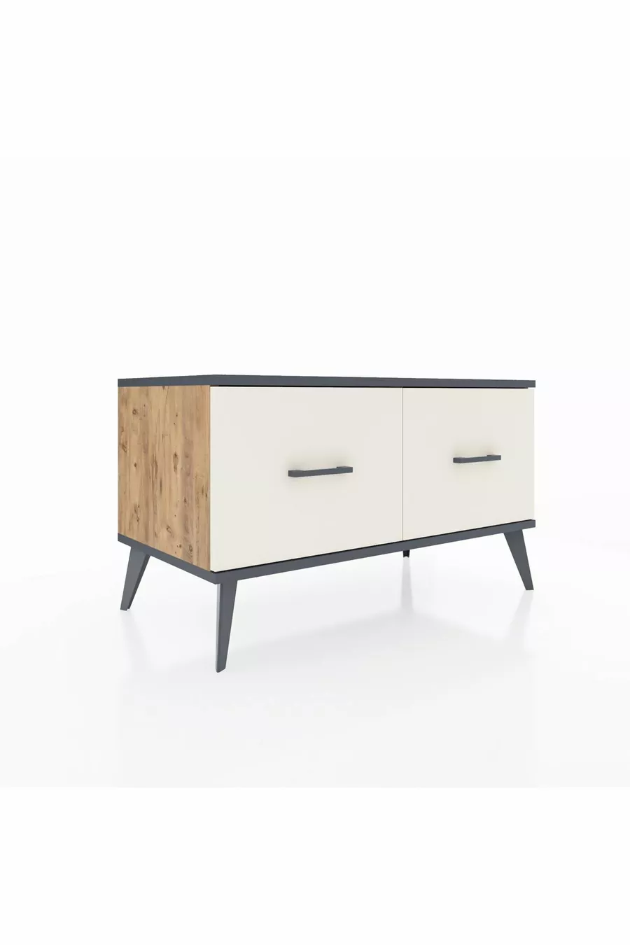 Commode Hyperion 2 tiroirs Pin-Anthracite/Gris pierre