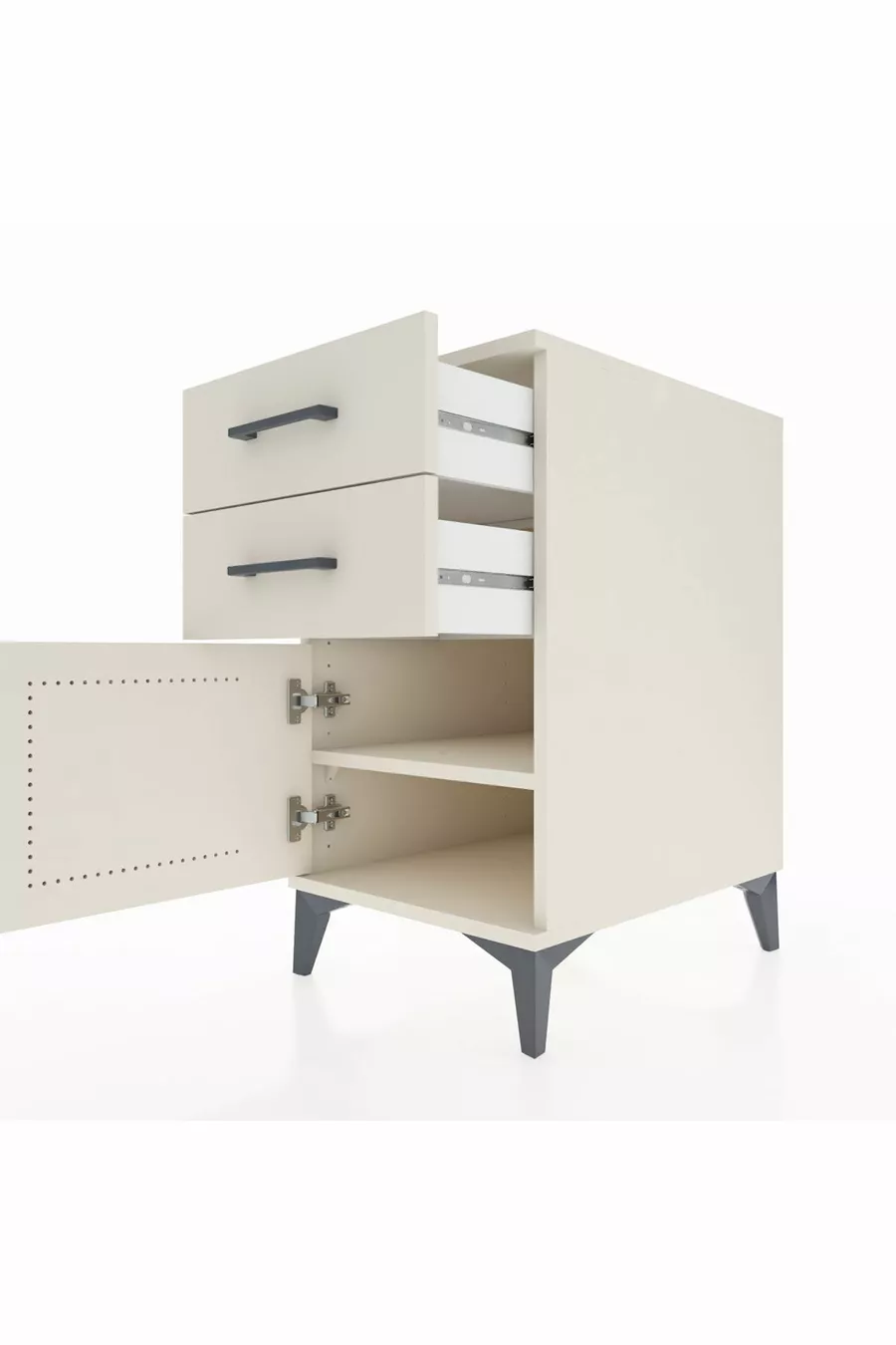 Kronos Table de chevet avec une étagère, 2 tiroirs et une porte, couleur Pierre de Lune