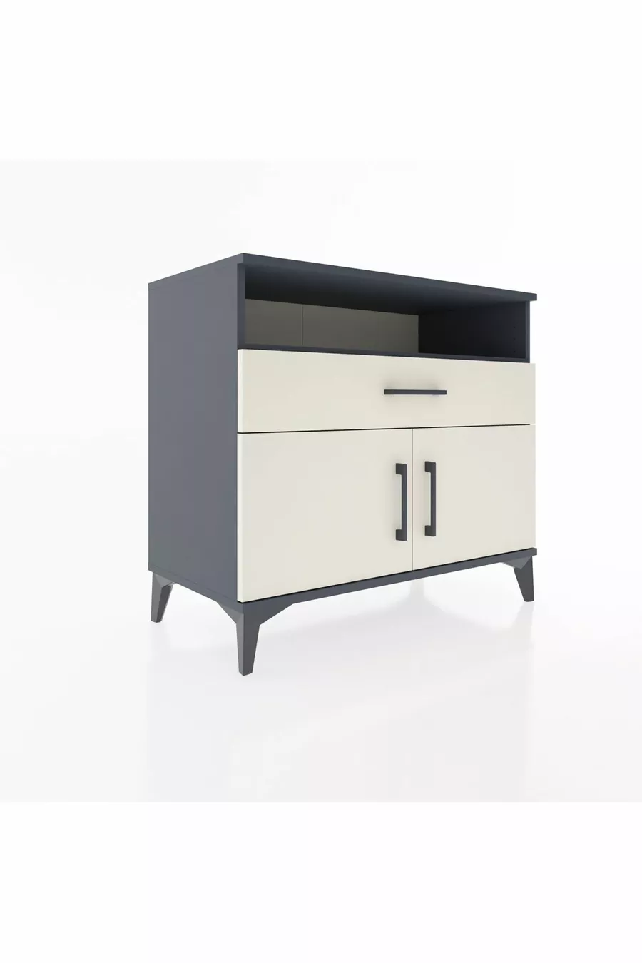 Commode Hyperion à une étagère, un tiroir et deux portes, Anthracite-Patine de pierre