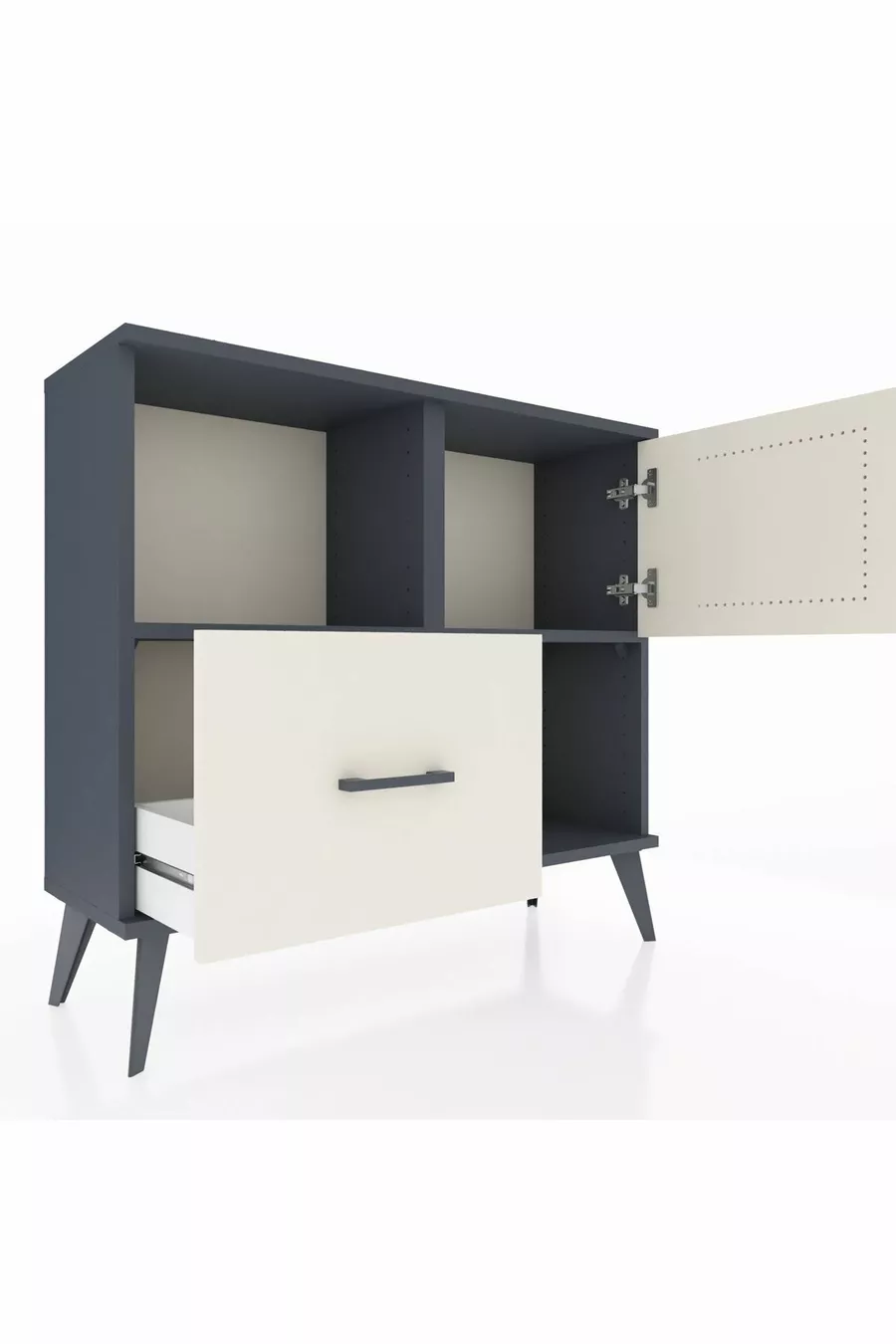 Commode Arges avec 2 étagères, 1 tiroir et 1 porte, Anthracite-Pierre de lune