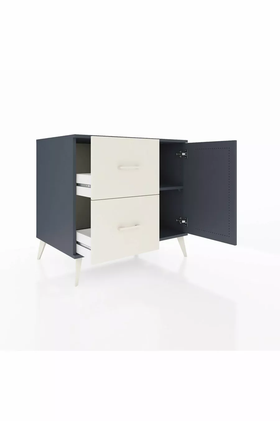 Commode Kronos à une étagère, 2 tiroirs et une porte, Anthracite-Anthracite/Gris pierre
