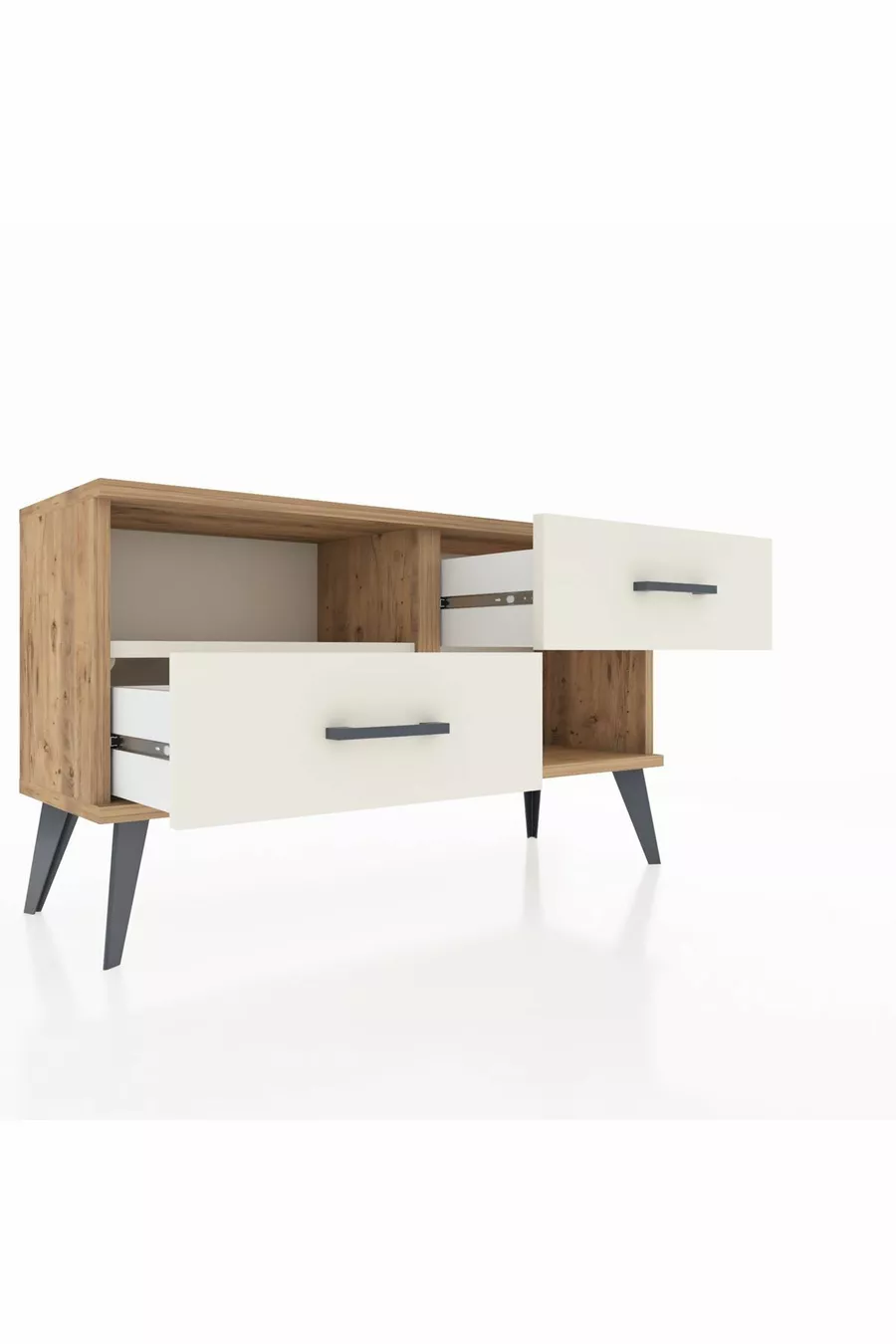 Commode Arges à une étagère et 2 tiroirs en pin-pierre d'onyx