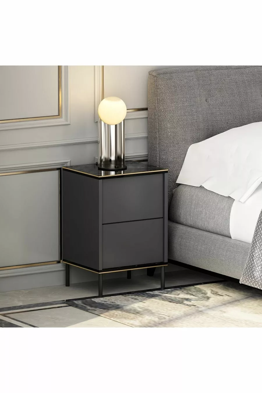 Table de chevet Immagine Anthracite (Motif Marbre)