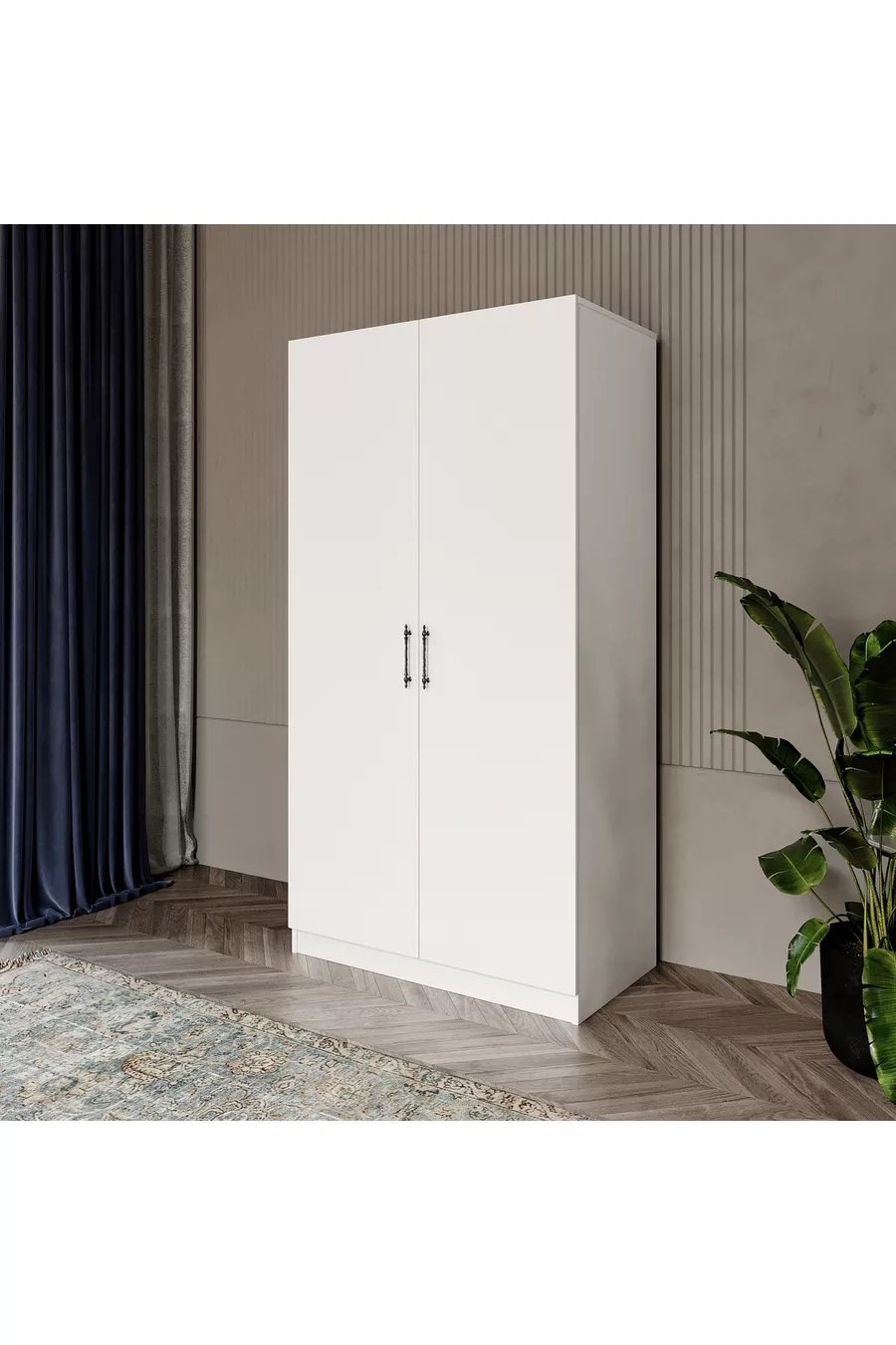 % MDF Zweitüriger Schrank - Zweitüriger Kleiderschrank - Multifunktionaler Schrank