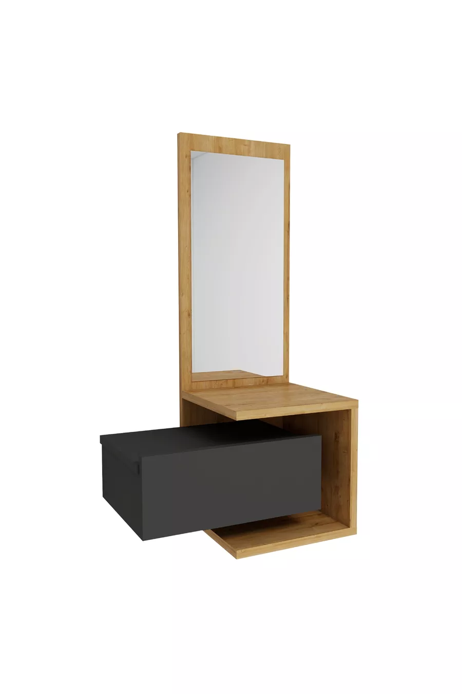 Console murale avec miroir et tiroirs Stella Chêne clair Anthracite - Stella