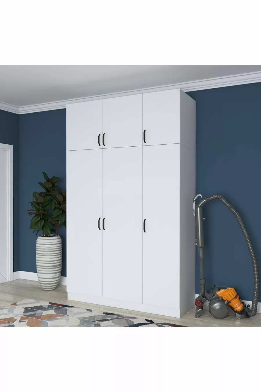 Armoire de rangement pour lit Rani , 6 portes, pour couette et oreillers,  cm
