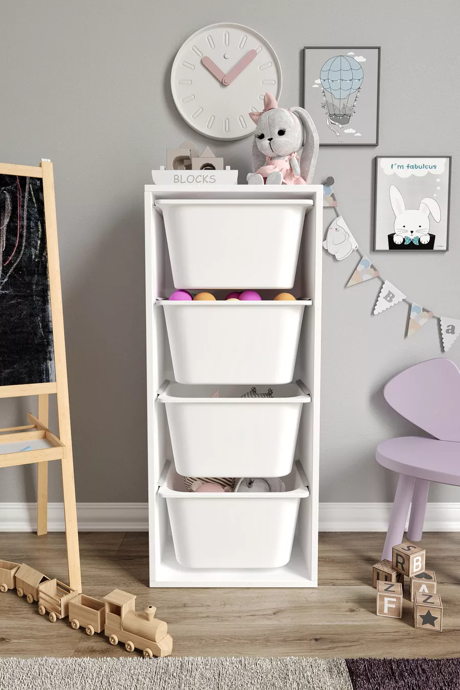 % MDF - Grote Mono 4 Speelgoedkast met Grote Mand