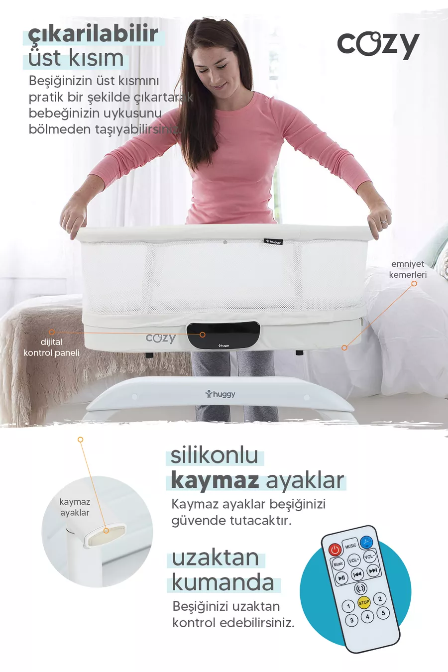 Culla Automatica Dondolante 4 in 1 con Bluetooth, Musica e Telecomando – Portatile