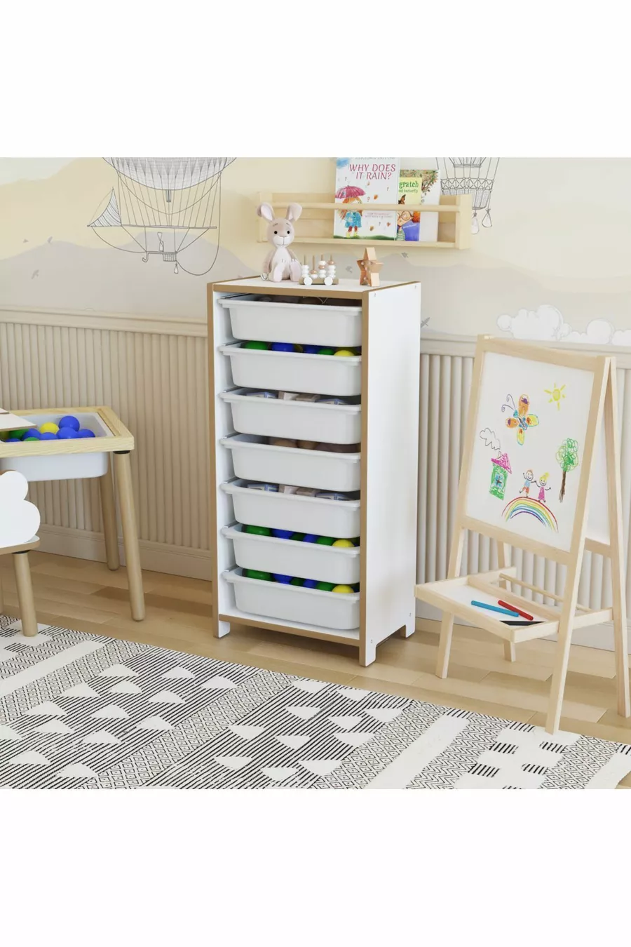 ШКАФ ЗА ИГРАЧКИ С 7 КОШНИЦИ - МНОГОФУНКЦИОНАЛЕН ШКАФ ЗА ИГРАЧКИ (MDF)