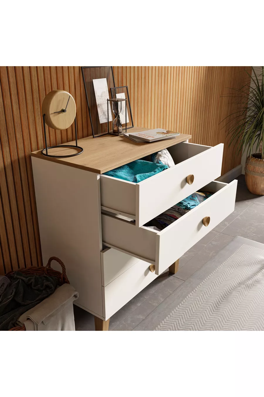 Vento 4-ladenkast met mand - Wit