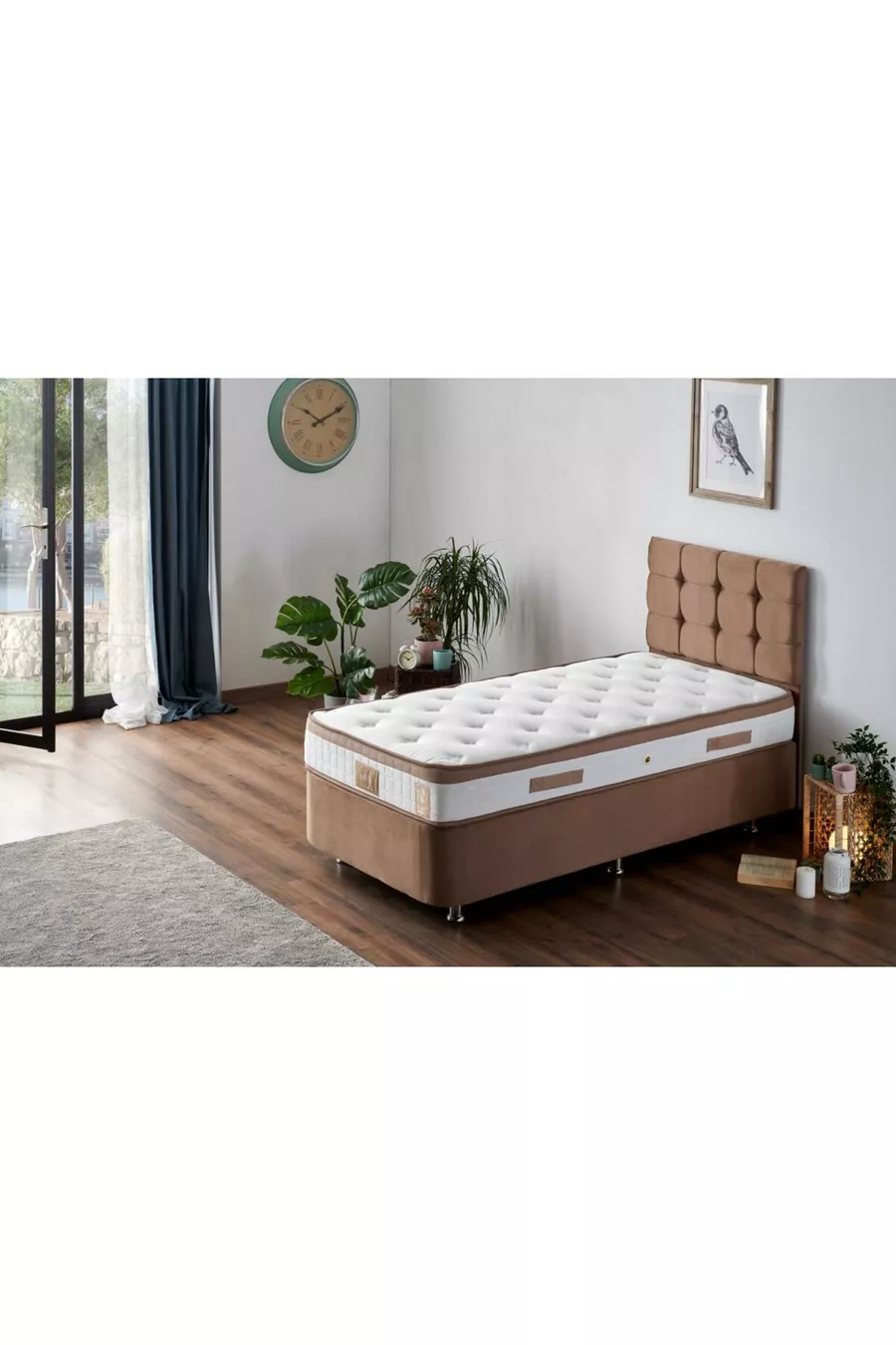 Matelas simple Latte, matelas entièrement orthopédique ferme, côté unique, à ressorts Nms, élégant et ergonomique