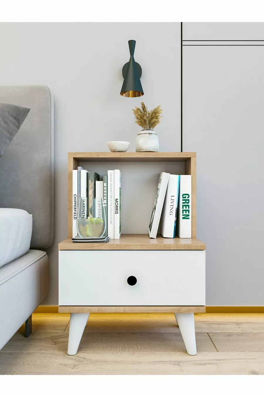 Nightstand Bright White-Marbella Drawer and Shelf Nightstand for Bedroom