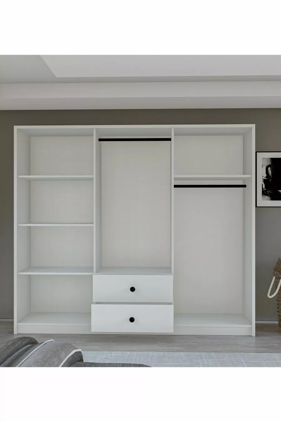 Gm  Deluxe Armoire 6 Portes 2 Tiroirs avec Poignées Bouton