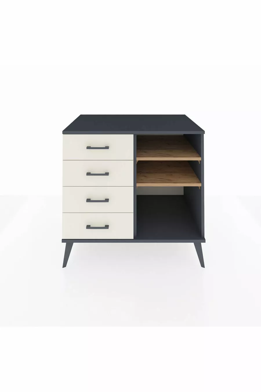Kronos Kommode 2 Regale 4 Schubladen Anthrazit-Kiefer/Marmor