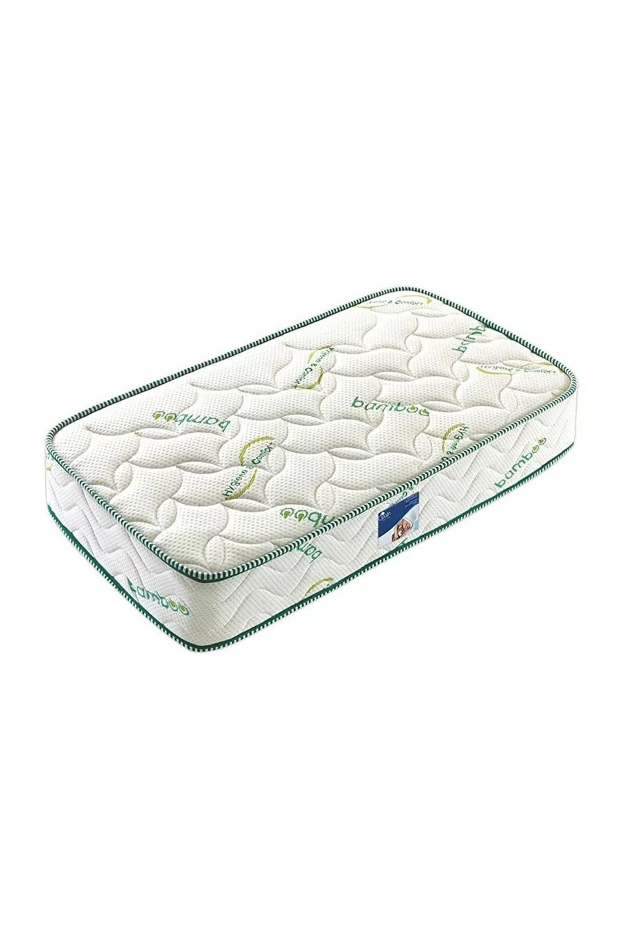 Orthopädisches Bambus-Einzelbett mit Federkernmatratze und Bambuskissen als Geschenk