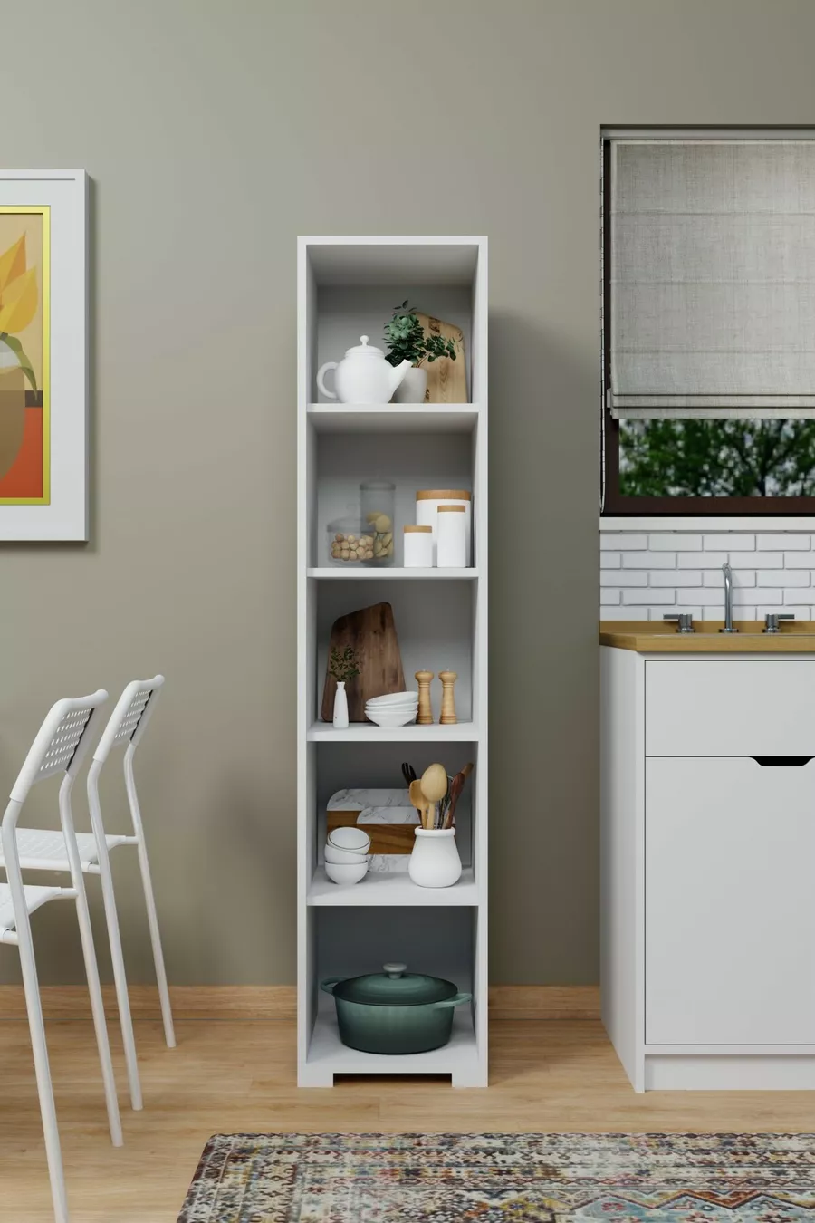 Duru Armoire simple porte pour salle de bain et vêtements, blanc mat,  cm, 5 étagères - Garde-robe