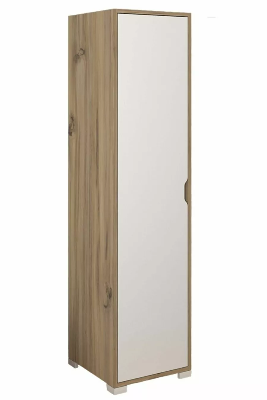 Nisan  cm Lichtnotenhouten-witte 5-planken voorraadkast met enkele deur voor badkamer en kledingkast - Garderobekast