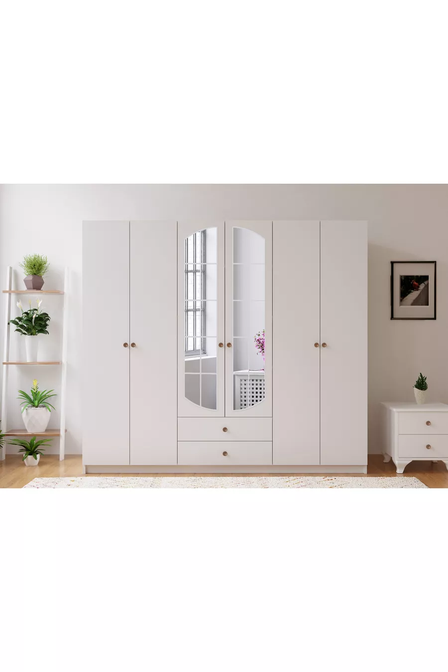 Armoire Ecem à 6 portes avec 2 tiroirs et miroir
