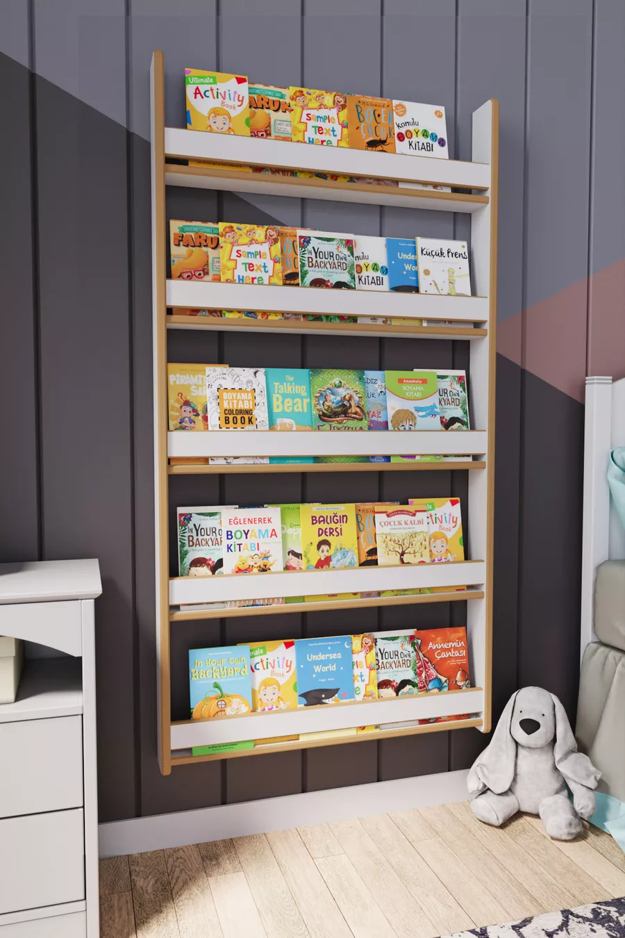 Bibliothèque pour enfants Montessori 5 étagères en MDF * Cm Blanc