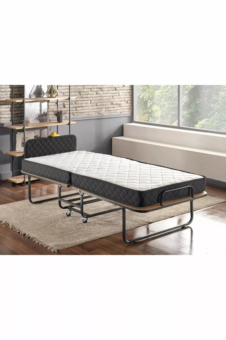 Lit pliant XL | Matelas à ressorts portable en deux parties et cadre de lit pliable