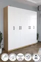 6 Kapaklı  Raflı Gardırop Elbise Dolabı 6 Kapaklı Gardırop Smyrna Safir Meşe Beyaz