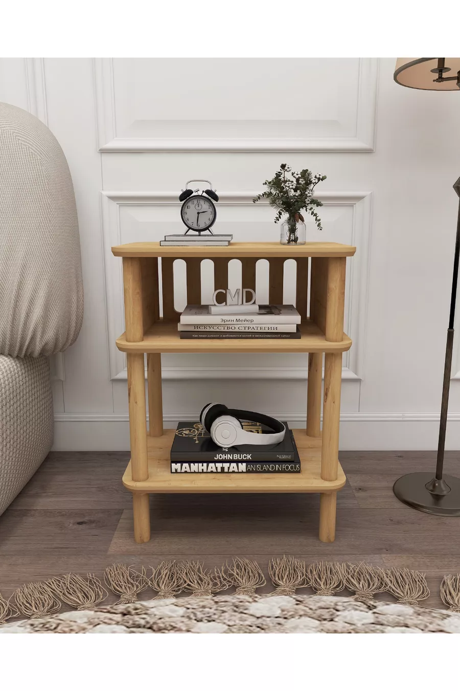 Comodino Linde Minimalista in MDF laccato e gambe in legno; Camera da letto - Soggiorno - Ufficio