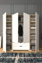 April Light Walnut-White 4-Door 2-Drawer Wardrobe - Closet Set