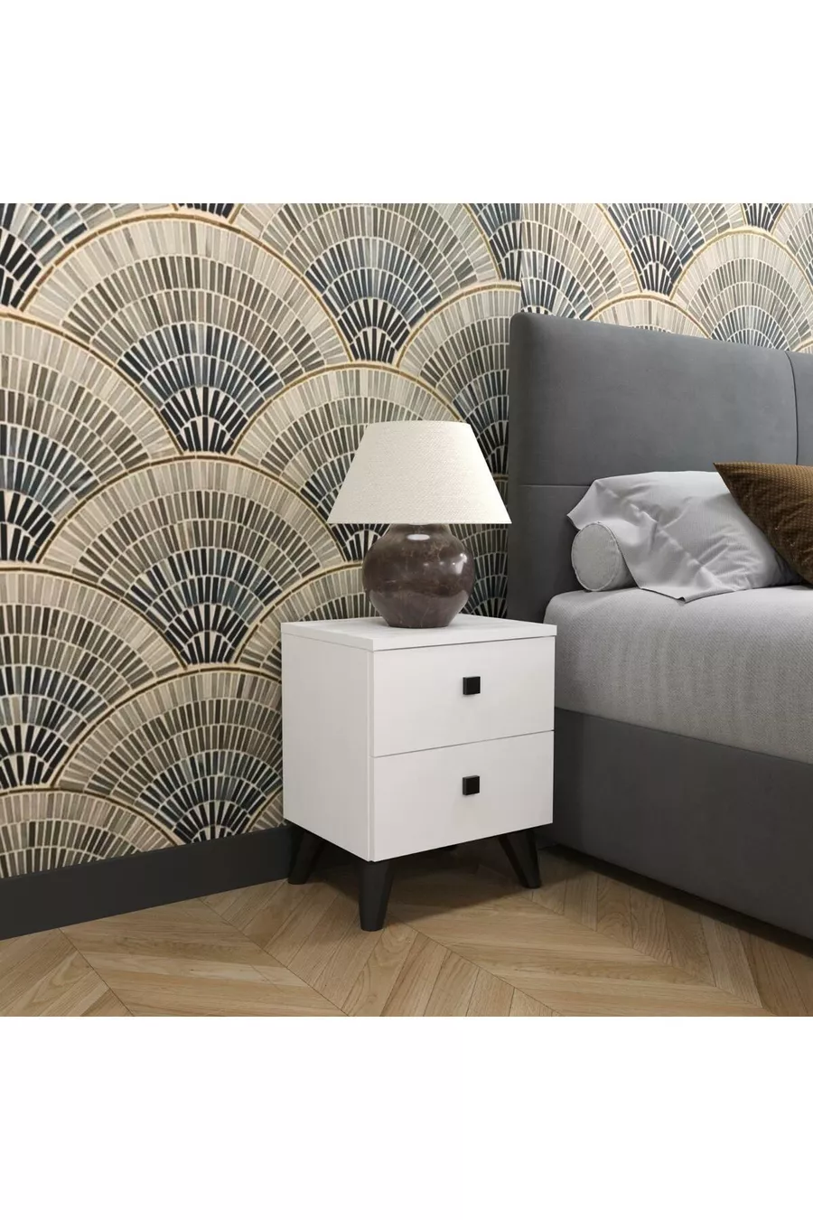 Table de chevet blanche Artemis 2 tiroirs