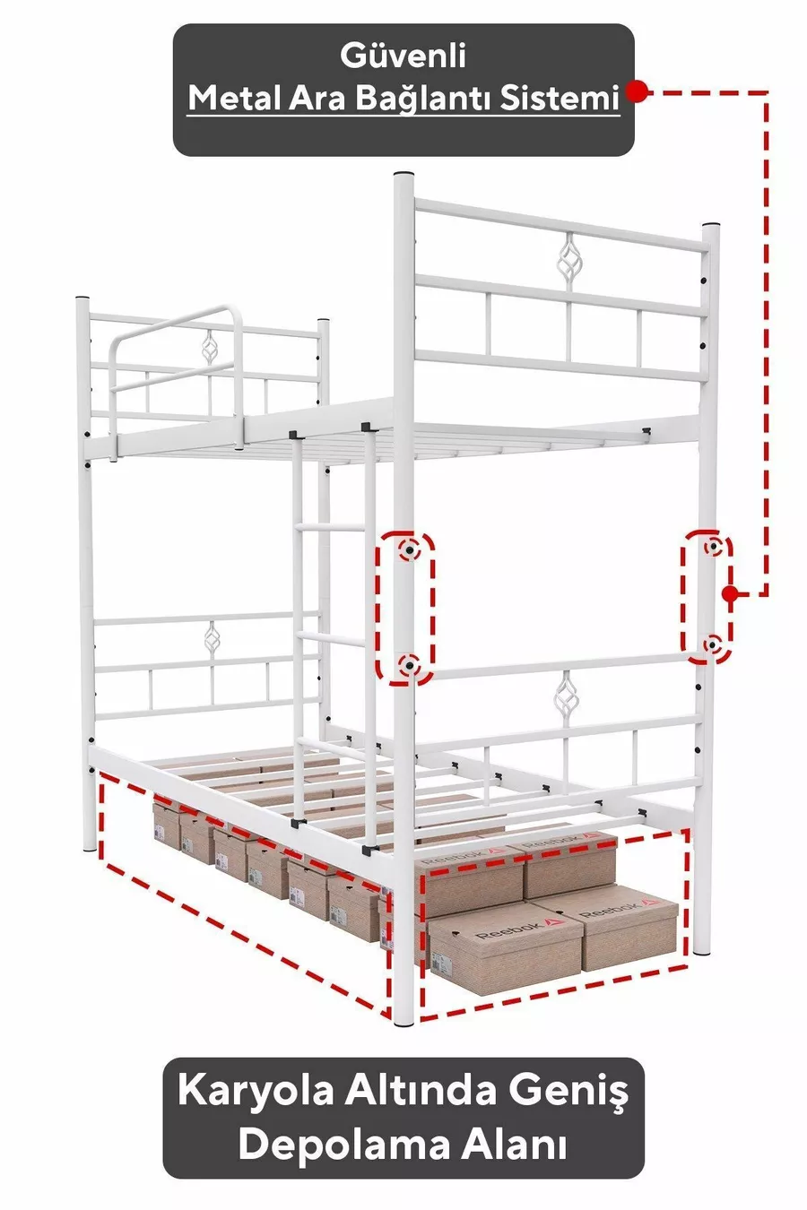 Koza Ranza Lit Superposé Compatible avec Matelas Blanc en Métal Séparable