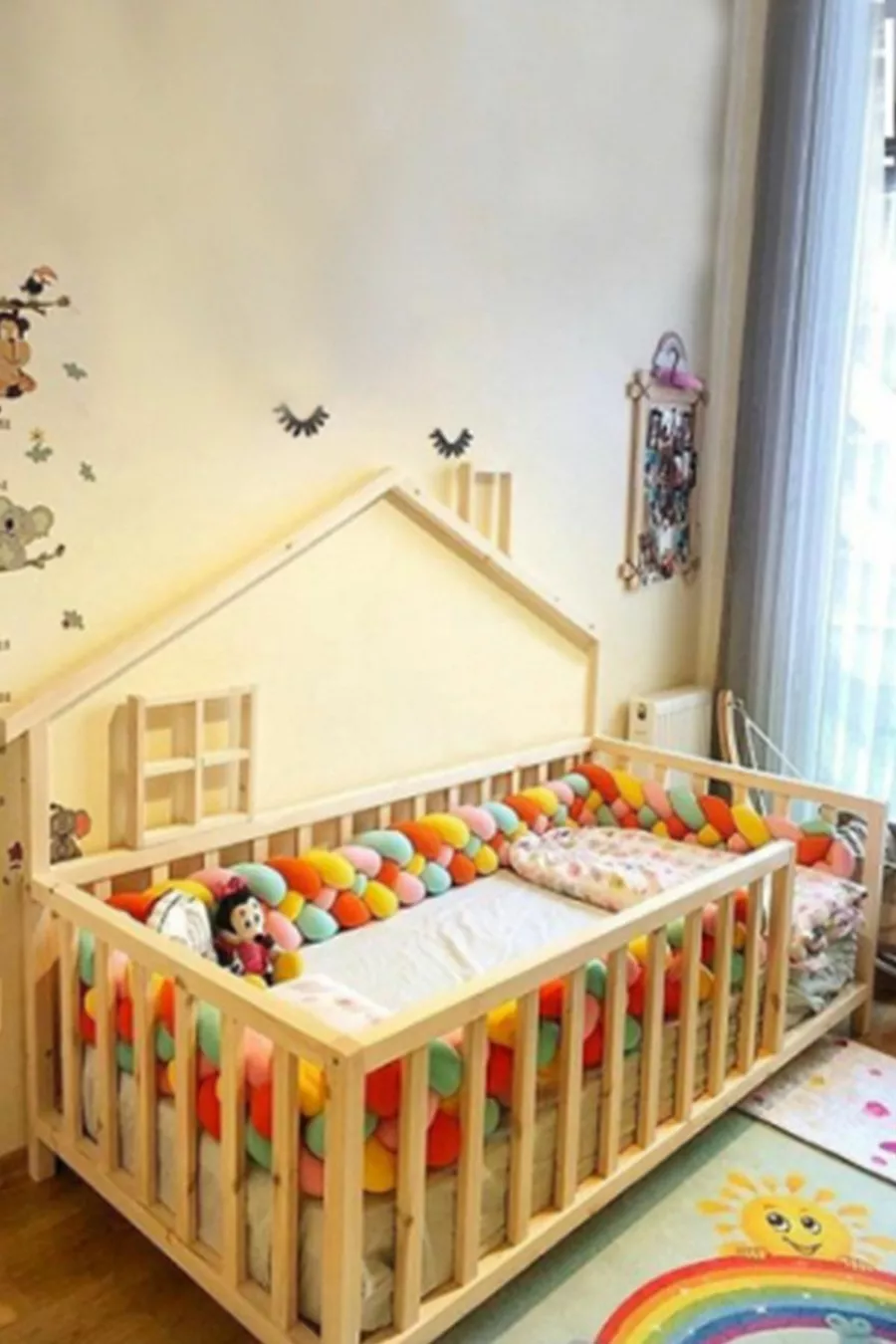 – Lit Montessori Unisexe pour Bébé et Enfant en Bois Naturel
