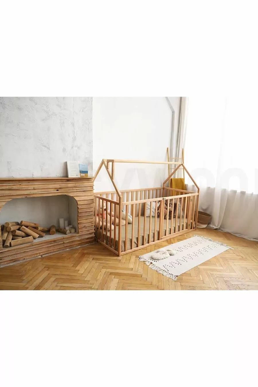 Cm Geländer-Holz-Montessori-Bett - Massivholz-Bett - 