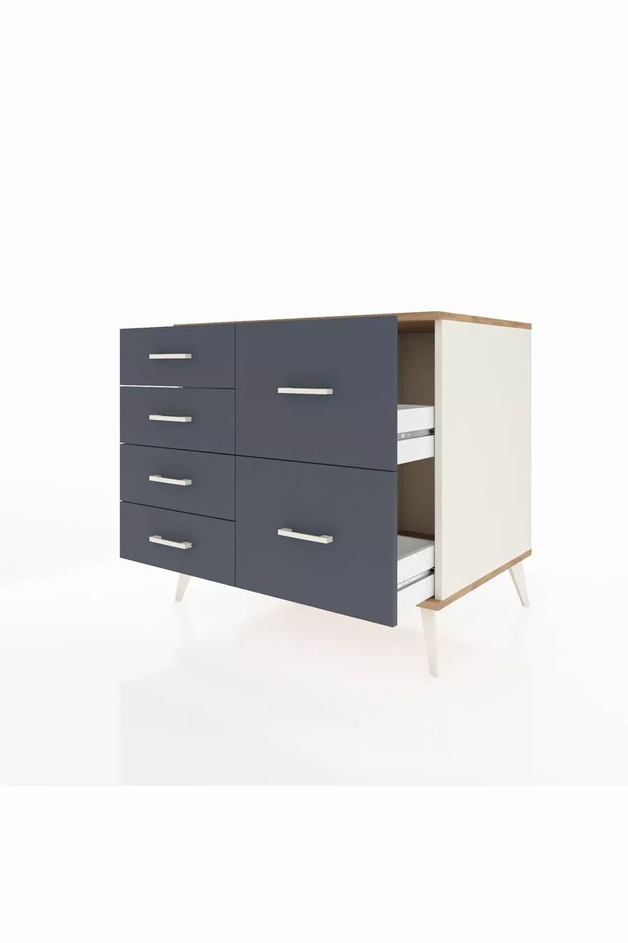 Commode Kronos 6 tiroirs Pierre de lune-Pin/Anthracite