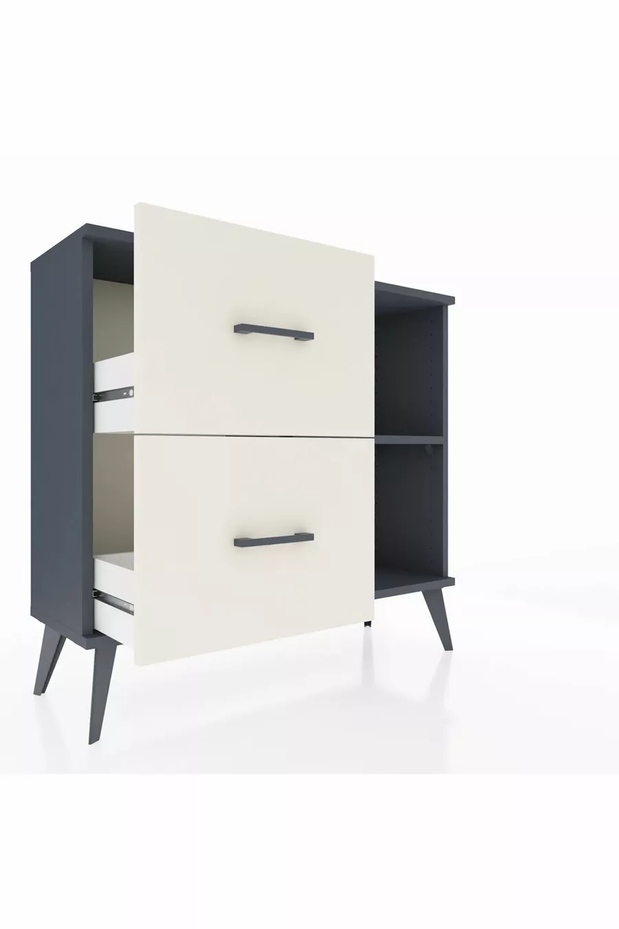 Commode Arges à une étagère et 2 tiroirs Anthracite-Anthracite/Gris pierre