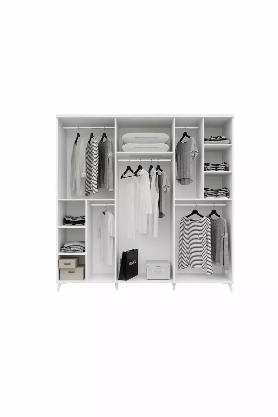 Complete MDF Paris White Bedroom Set with 6 Doors and Bed Base