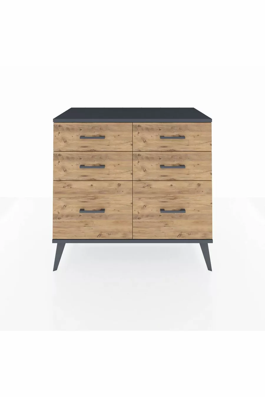 Commode Hyperion 6 tiroirs Pin-Anthracite/Pin