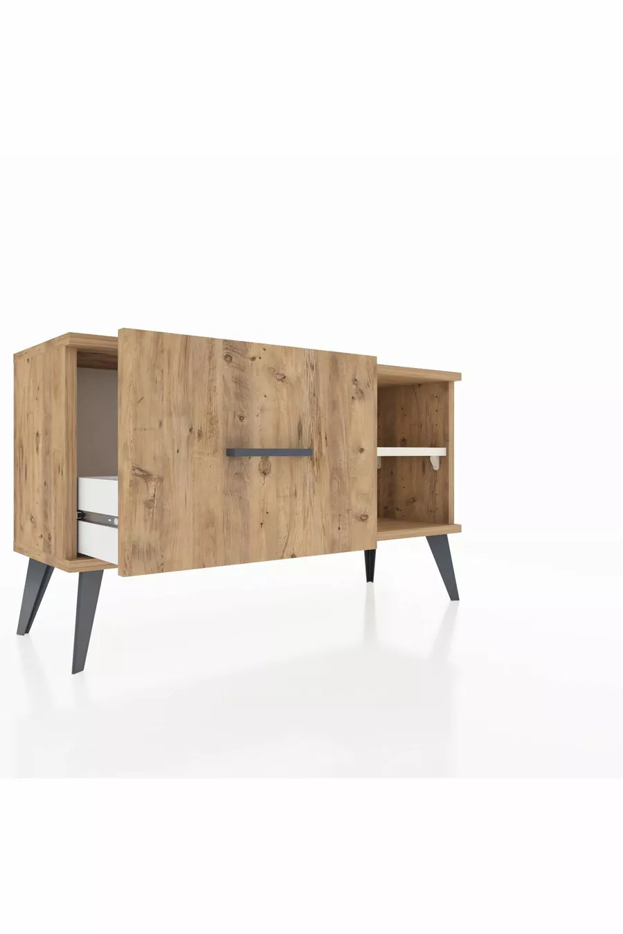 Commode Arges avec une étagère et un tiroir en pin-onyx/pin