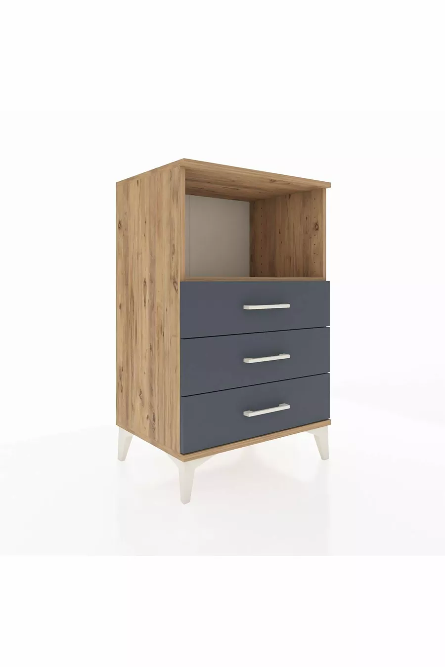 Hyperion Nightstand with One Shelf and 3 Drawers Pine-Anthracite