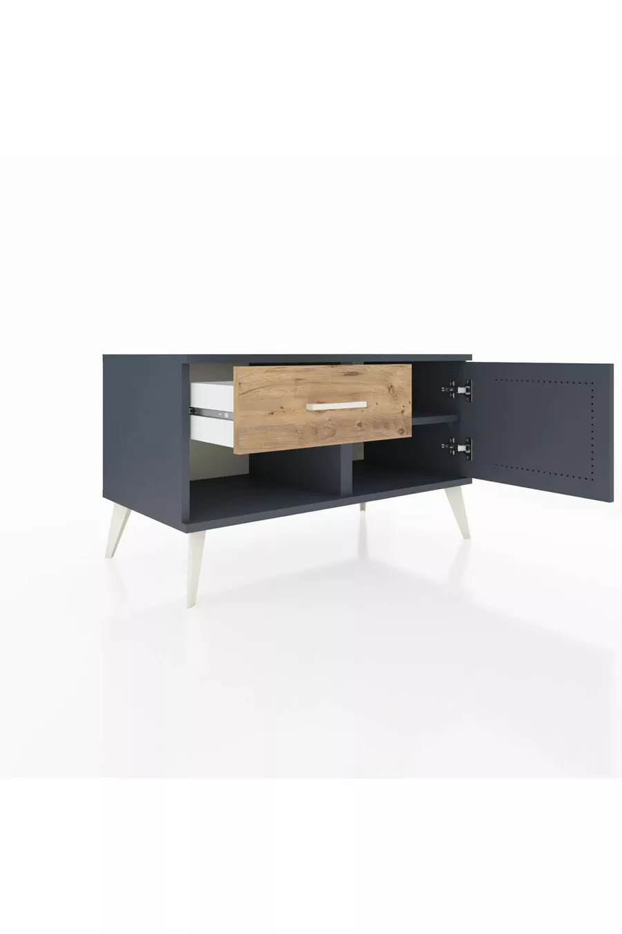 Hyperion Kommode mit einem Regal, einer Schublade und einer Tür Anthrazit-Anthrazit/Kiefer