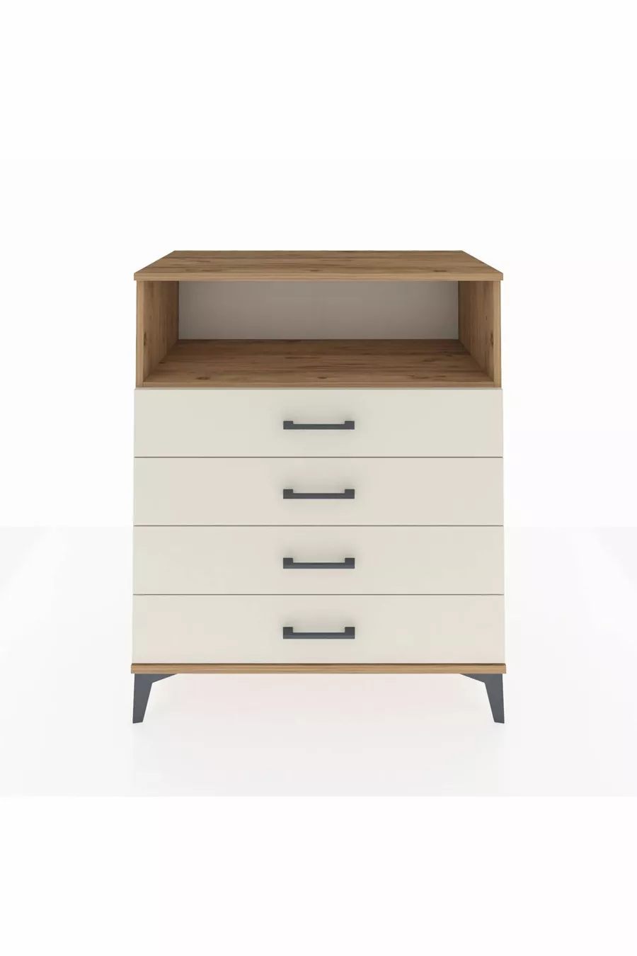 Commode Hyperion à un seul étagère et 4 tiroirs en pin-onyx