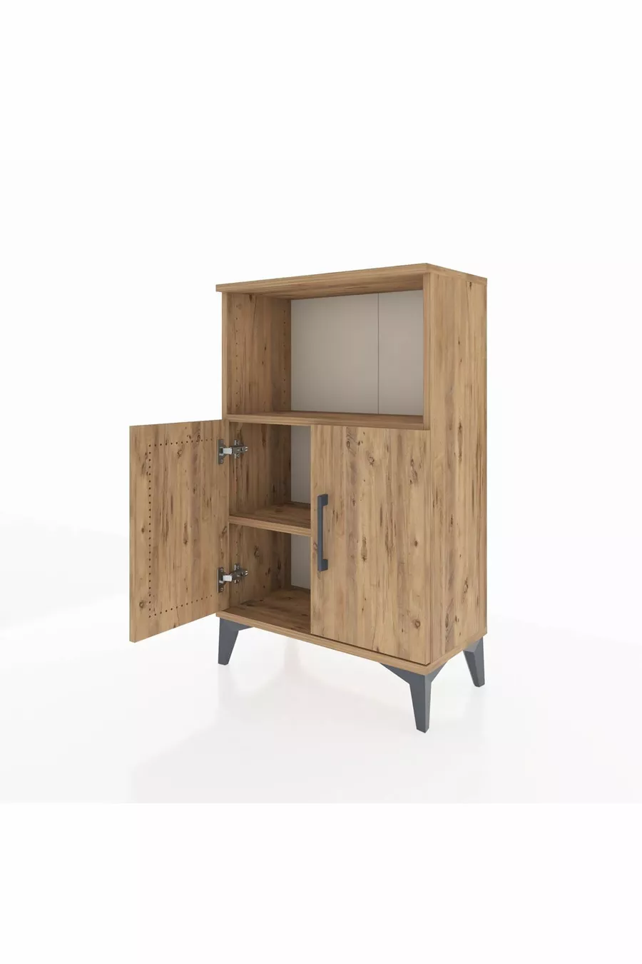 Table de chevet Arges à 2 étagères et 2 portes, pin-pin
