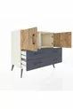 Commode Hyperion 2 étagères 4 tiroirs 2 portes Pierre de Lune-Sapin/Anthracite