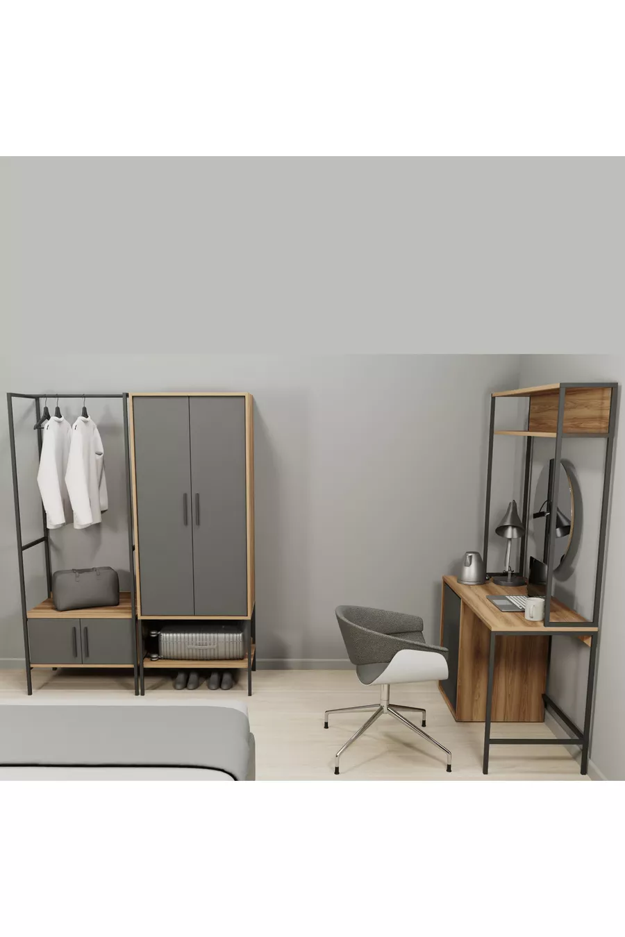 Ensemble de meubles d'hôtel Modulago Maxi Anthracite Noyer