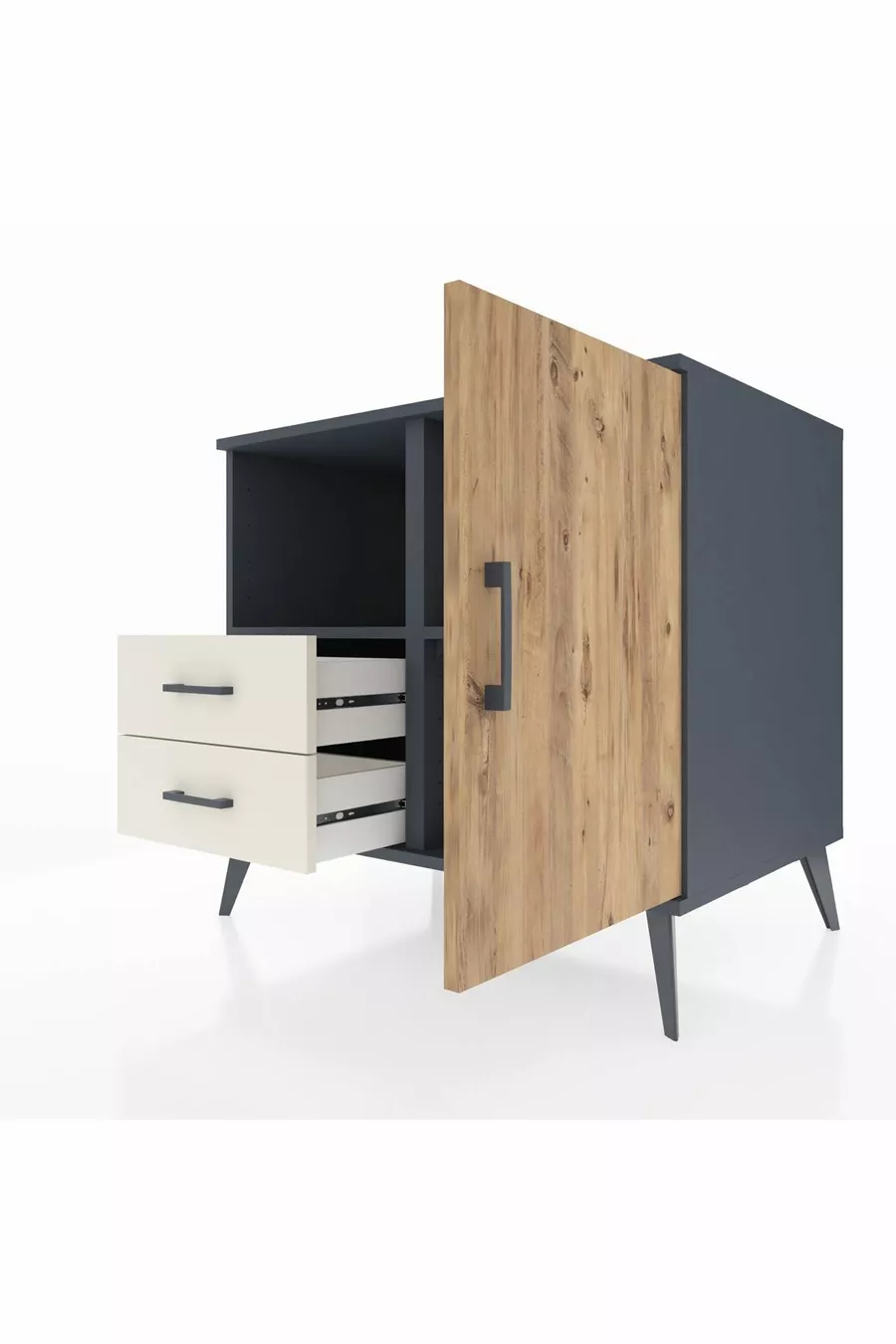 Kronos Dresser 2 Shelves 2 Drawers Single Door Anthracite-Pine/Agate